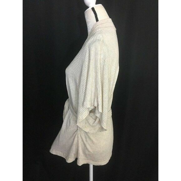 Splendid Womens White Beige Striped Short Sleeve Kimono Wrap Cardigan Top Xs - Picture 3 of 6